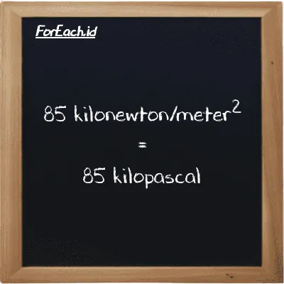85 kilonewton/meter<sup>2</sup> is equivalent to 85 kilopascal (85 kN/m<sup>2</sup> is equivalent to 85 kPa)